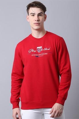 printed fleece slim fit mens sweatshirt - red
