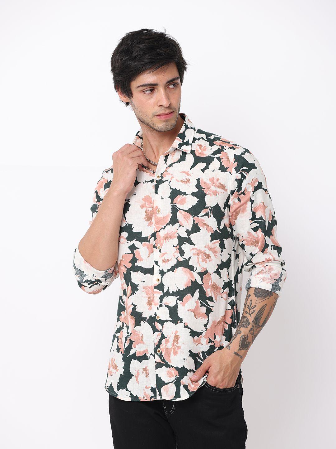 printed floral printed premium slim fit cotton linen casual shirt