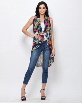 printed front-open shrug