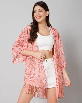 printed front-open shrug