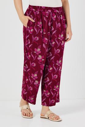 printed full length blended fabric women's palazzos - maroon
