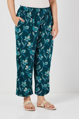 printed full length blended fabric women's palazzos - teal