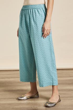 printed full length casual wear palazzo - blue