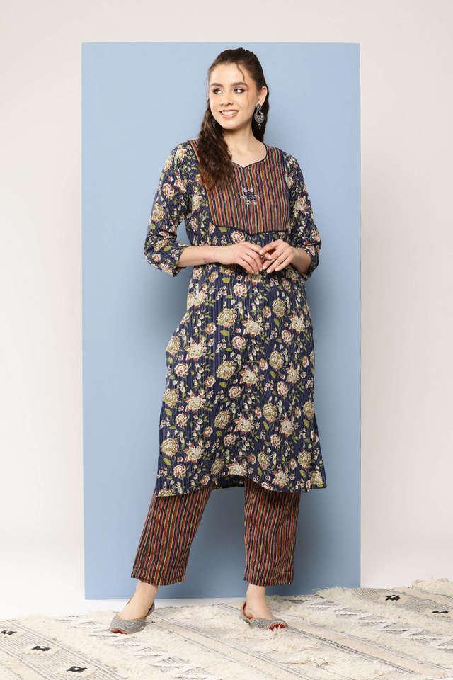 printed full length cotton knitted womens kurta set