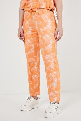 printed full length cotton women's joggers - orange
