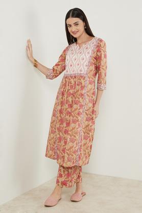 printed full length cotton women's palazzo - peach