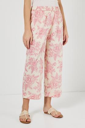 printed full length cotton women's palazzo - pink