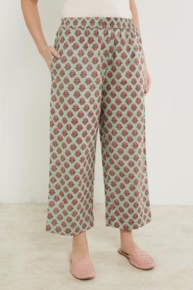 printed full length cotton women's palazzo - pista green