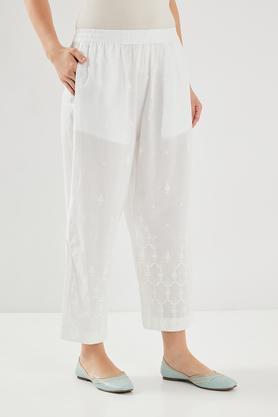 printed full length cotton women's palazzos - off white