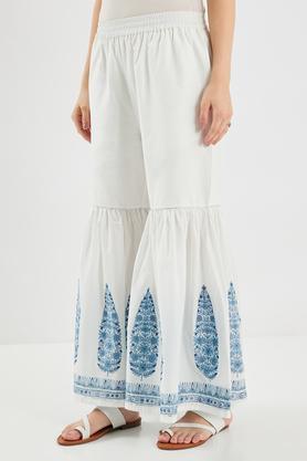 printed full length cotton women's palazzos - off white
