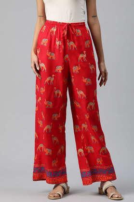 printed full length cotton women's palazzos - red