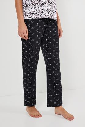 printed full length cotton women's pyjamas - black