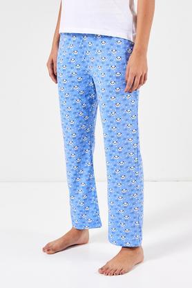 printed full length cotton women's pyjamas - navy