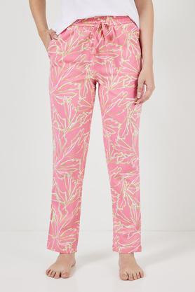 printed full length cotton women's pyjamas - pink