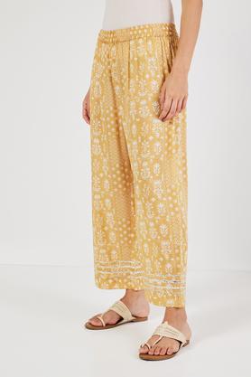 printed full length modal women's palazzos - yellow