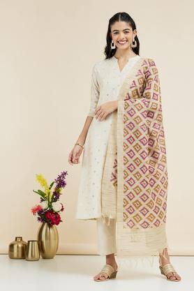 printed full length polyester blend woven womens dupatta - natural