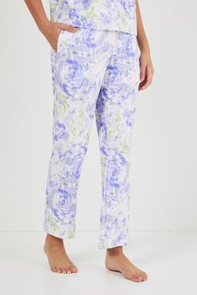 printed full length polyester women's pyjamas - purple
