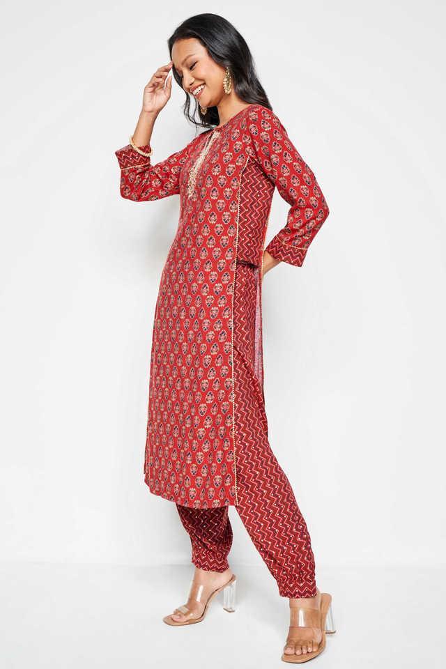 printed full length polyester woven womens kurta sets