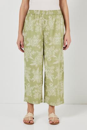 printed full length rayon women's palazzo - green