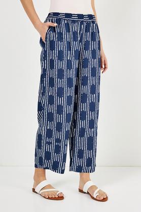 printed full length rayon women's palazzo - indigo