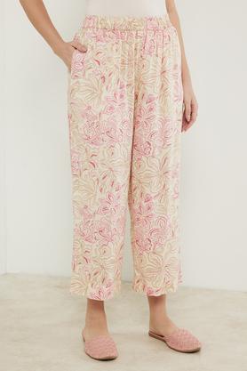 printed full length rayon women's palazzo - off white