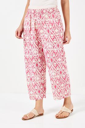 printed full length rayon women's palazzo - pink