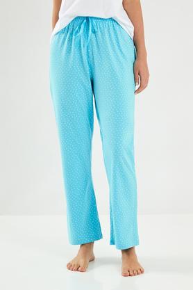 printed full length rayon women's pyjamas - blue