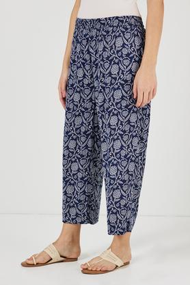 printed full length viscose blend women's palazzo - blue