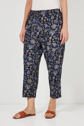 printed full length viscose blend women's palazzo - indigo