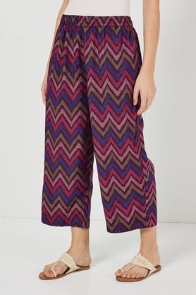 printed full length viscose blend women's palazzo - purple