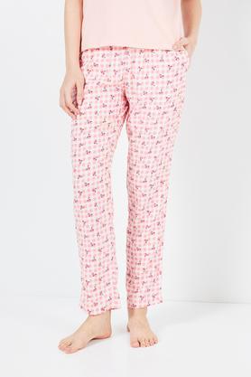printed full length viscose women's pyjamas - pink