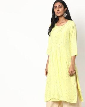 printed gathered straight kurta