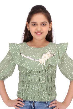 printed georgette & chiffon round neck girls top - green