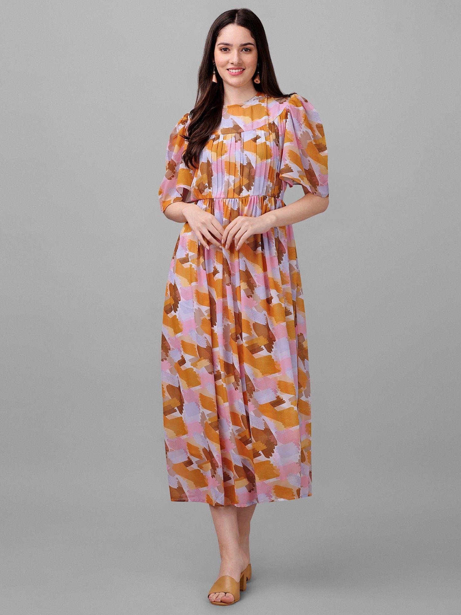 printed georgette a-line midi dress