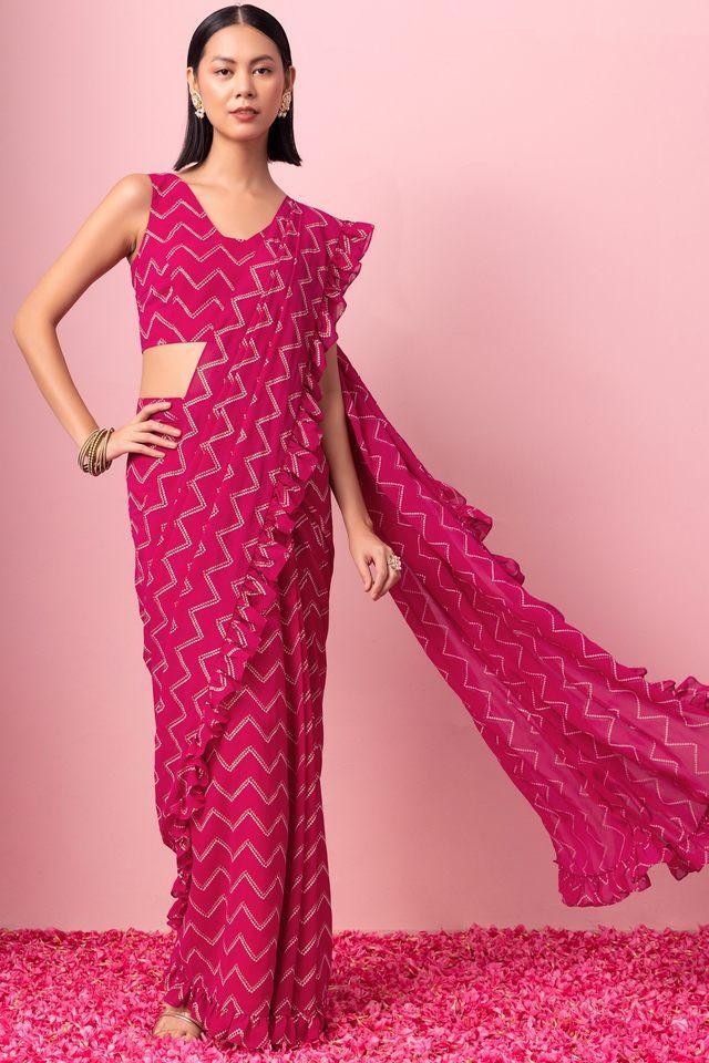 printed georgette festive wear womens saree