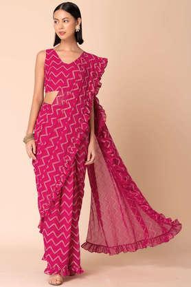 printed georgette fusion wear women's saree - pink