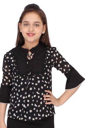 printed georgette printed girls top - black