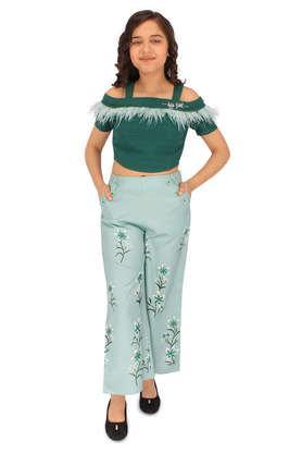 printed georgette regular fit girls clothing set - green