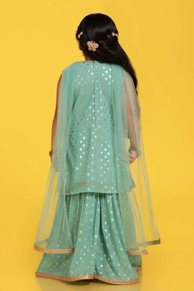 printed georgette regular fit girls sharara - turquoise