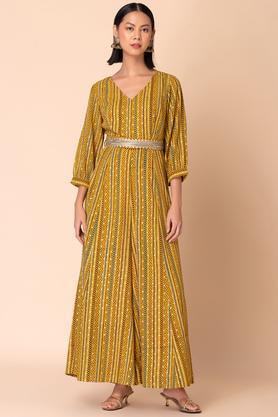 printed georgette relaxed fit women's jumpsuit - yellow