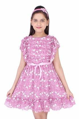 printed georgette round neck girls casual wear dresses - mauve
