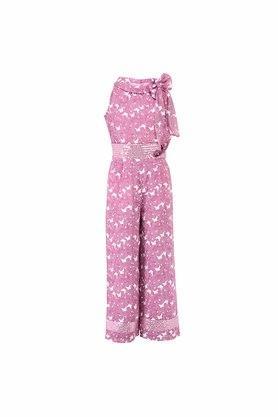 printed georgette round neck girls casual wear jumpsuits - mauve