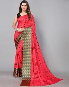 printed georgette saree with chevron border