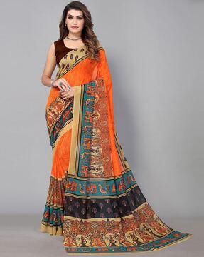 printed georgette saree with contrast border