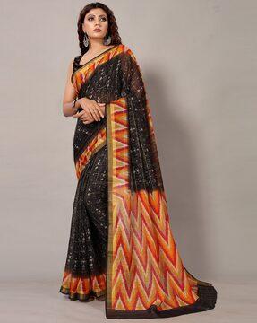 printed georgette saree with contrast border