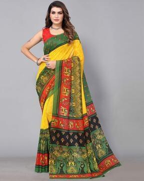 printed georgette saree with contrast border