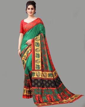 printed georgette saree with contrast border