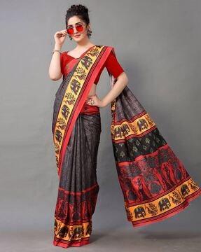 printed georgette saree with contrast border