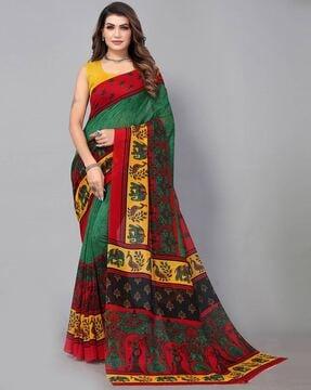 printed georgette saree with contrast border