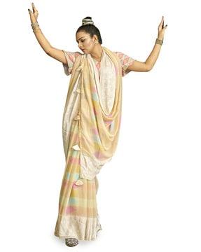 printed georgette saree with tassels